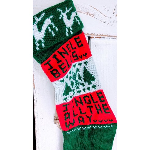 Vintage jingle bells woven knit Christmas stocking - Picture 3 of 3